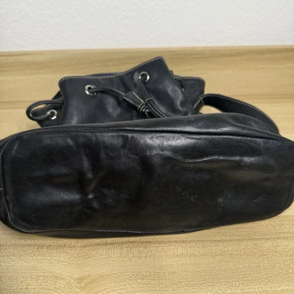 Ralph Lauren Leather Drawstring Bucket Shoulder Bag‎ Hobo Black
